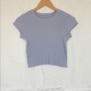 Baby Blue/ pastel rubbed ruffle edged crop top